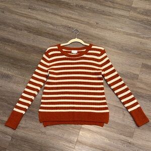 Old Navy Rust and Cream Striped Crewneck Sweater